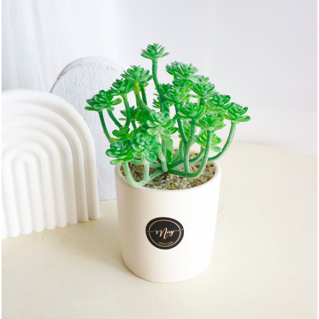 Cây giả,Sen đá tầng giả trang trí chậu vân gốm cát