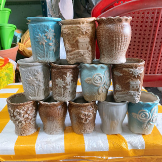 Chậu sứ lu trồng sen đá, xương rồng 9x6cm (ngẫu nhiên)