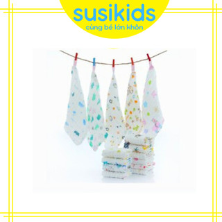 Khăn sữa xô 6 lớp rửa mặt loại dày siêu mềm mại cho bé 25x25 cm SUSIKIDS