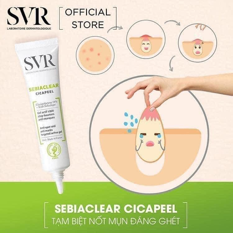 Gel chấm mụn SVR SEBIACLEAR Cicapeel 15ml làm giảm sưng mụn