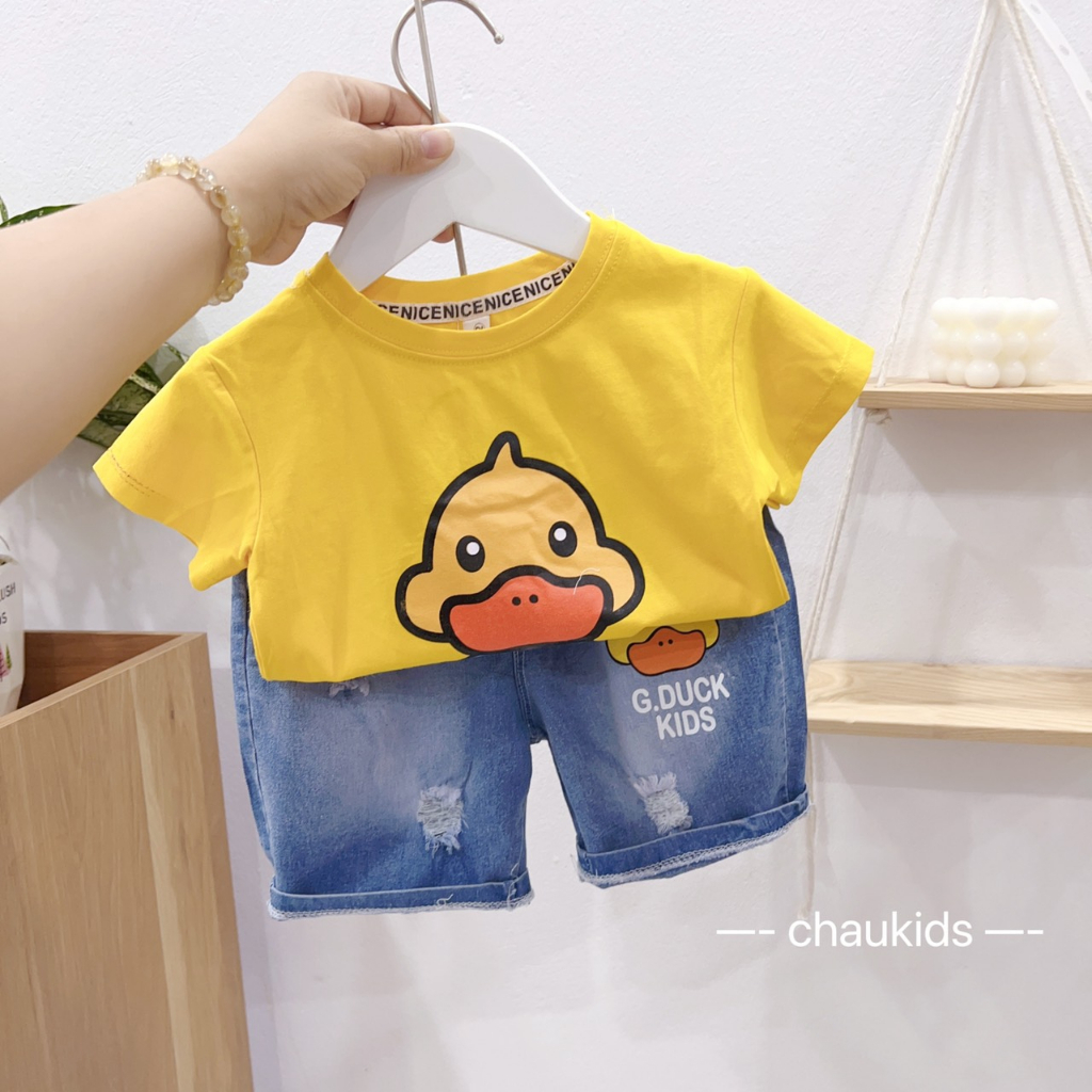 Bộ Quần Áo Cho Bé Trai, Bé Gái Cotton Quần Jeans Họa Tiết GDUCK Dễ Thương, Đồ Bộ Cho Bé Mặc Đi Chơi Đi Học CK334