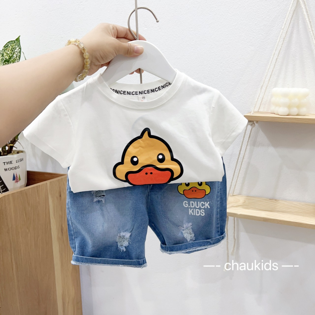 Bộ Quần Áo Cho Bé Trai, Bé Gái Cotton Quần Jeans Họa Tiết GDUCK Dễ Thương, Đồ Bộ Cho Bé Mặc Đi Chơi Đi Học CK334