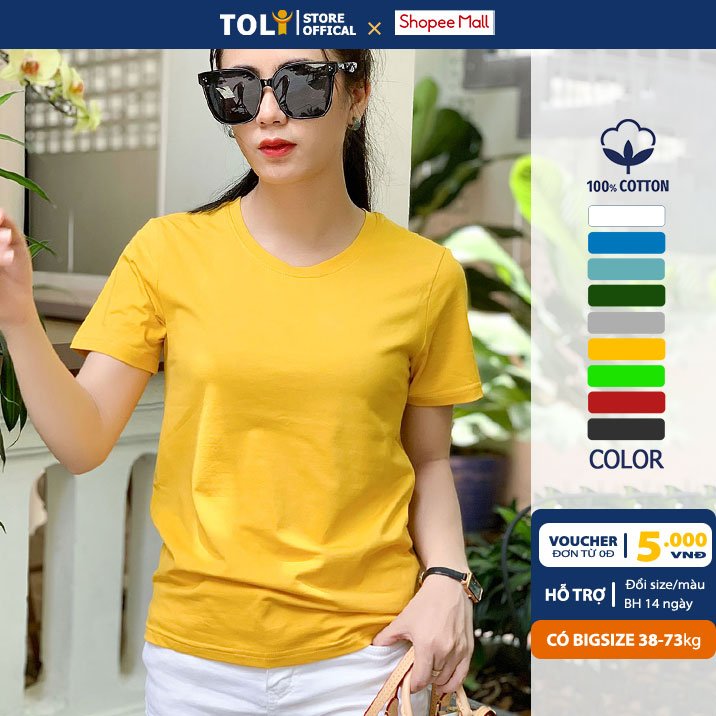 Áo thun nữ TOLI cổ tròn tay ngắn, dáng ôm nhẹ, vải Cotton co dãn mềm mịn, màu trơn, hàng chính hãng cao cấp [Tr-07B]