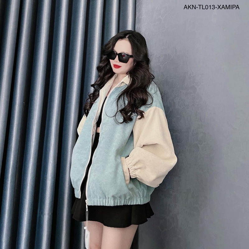 Áo khoác Bomber nhung phối kem - Form rộng unisex nam nữ - Áo khoác nhung phối kem