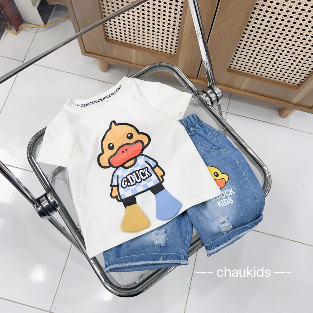 Bộ Quần Áo Cho Bé Trai, Bé Gái Cotton Quần Jeans Họa Tiết GDUCK Dễ Thương, Đồ Bộ Cho Bé Mặc Đi Chơi Đi Học CK334