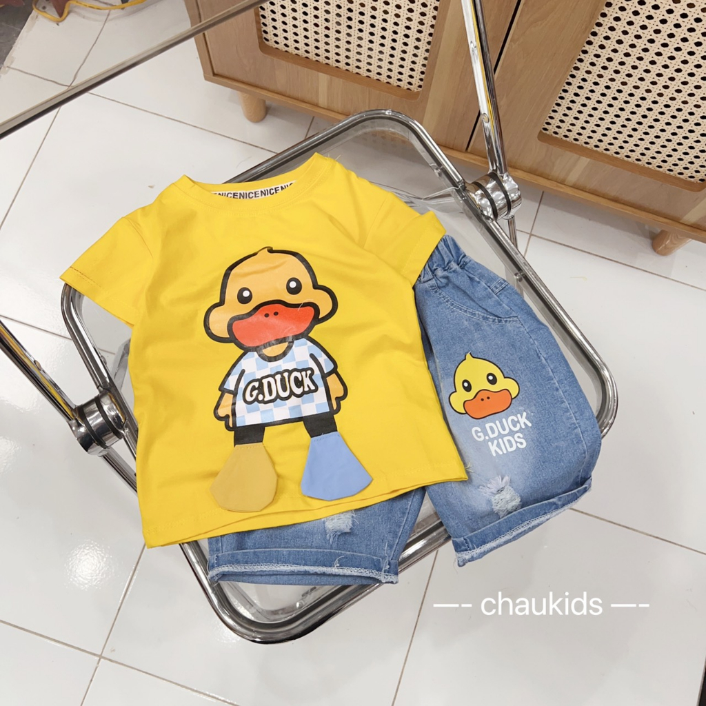 Bộ Quần Áo Cho Bé Trai, Bé Gái Cotton Quần Jeans Họa Tiết GDUCK Dễ Thương, Đồ Bộ Cho Bé Mặc Đi Chơi Đi Học CK334