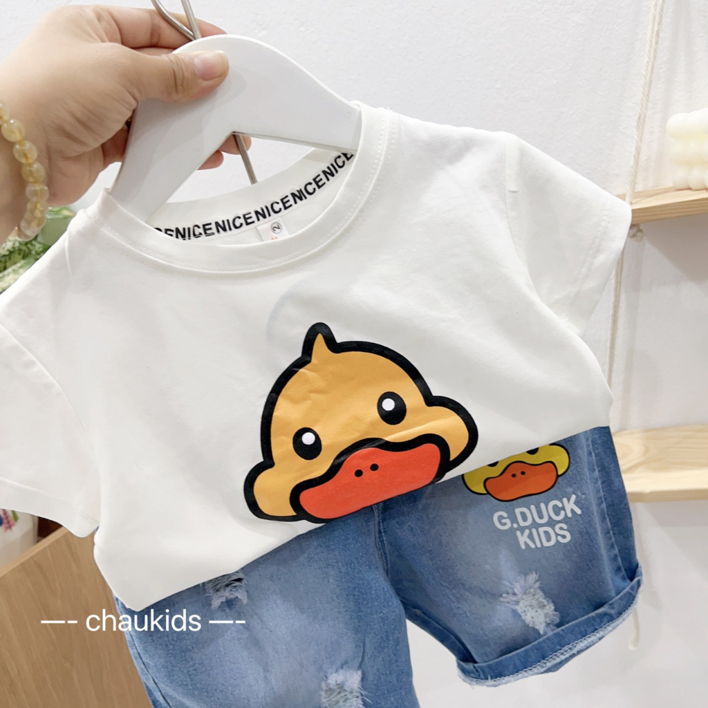 Bộ Quần Áo Cho Bé Trai, Bé Gái Cotton Quần Jeans Họa Tiết GDUCK Dễ Thương, Đồ Bộ Cho Bé Mặc Đi Chơi Đi Học CK334