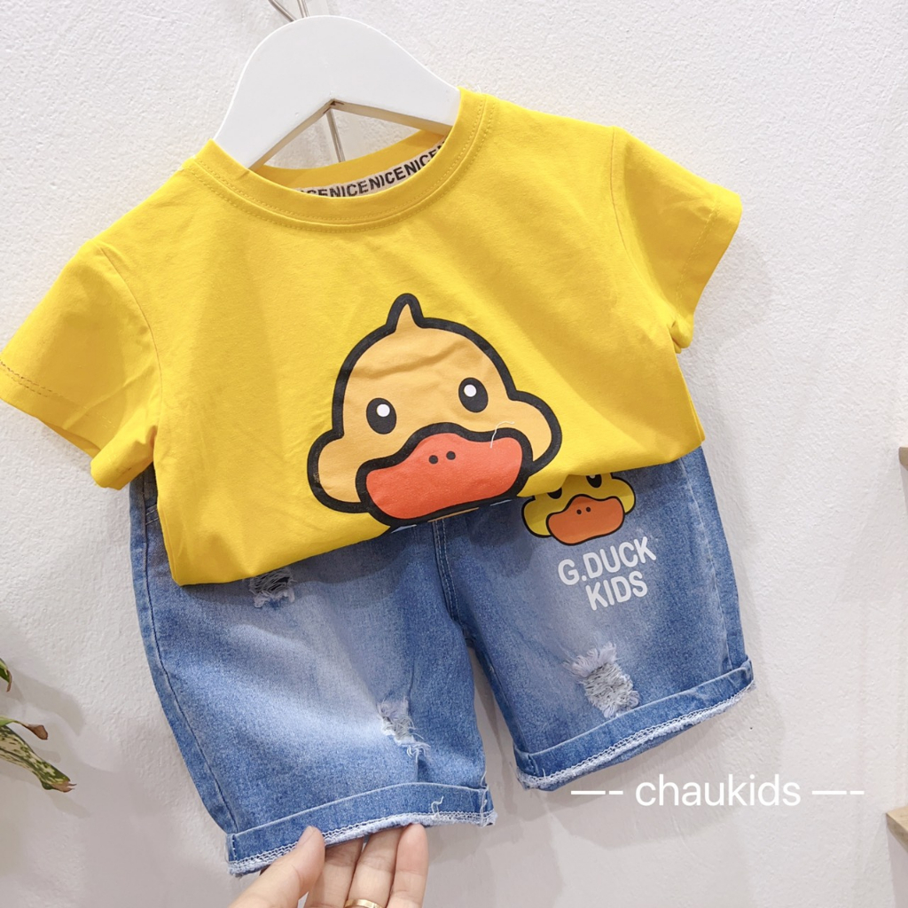 Bộ Quần Áo Cho Bé Trai, Bé Gái Cotton Quần Jeans Họa Tiết GDUCK Dễ Thương, Đồ Bộ Cho Bé Mặc Đi Chơi Đi Học CK334