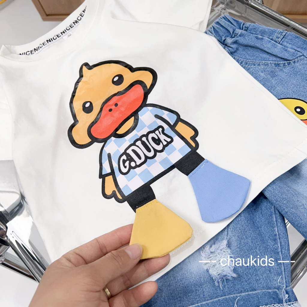 Bộ Quần Áo Cho Bé Trai, Bé Gái Cotton Quần Jeans Họa Tiết GDUCK Dễ Thương, Đồ Bộ Cho Bé Mặc Đi Chơi Đi Học CK334