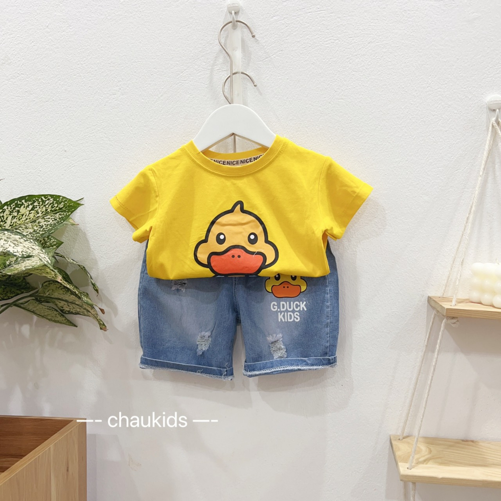 Bộ Quần Áo Cho Bé Trai, Bé Gái Cotton Quần Jeans Họa Tiết GDUCK Dễ Thương, Đồ Bộ Cho Bé Mặc Đi Chơi Đi Học CK334