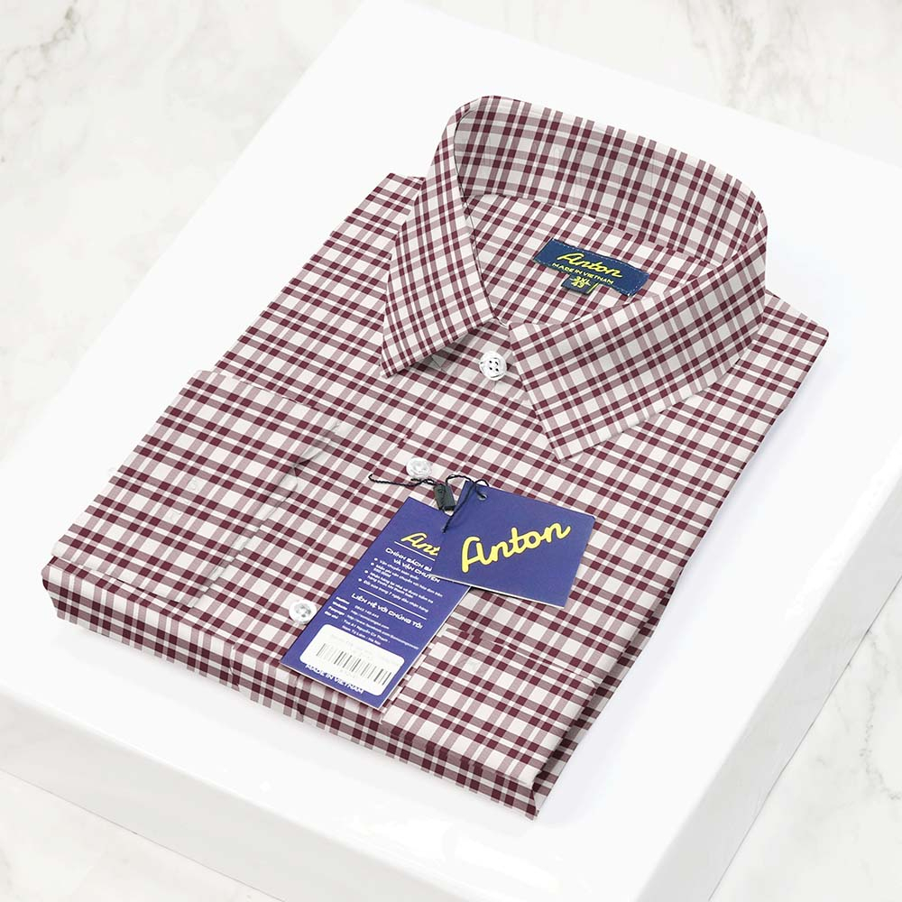 Áo Sơ Mi Nam Sọc Caro Dài Tay Công Sở Cao Cấp Thương Hiệu Anton Họa Tiết Kẻ Sọc Nâu Nhỏ Vải Cotton Vạt Bầu - AC25