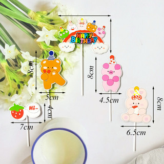Phụ kiện trang trí bánh Set cắm giấu HPBD gấu thỏ lợn