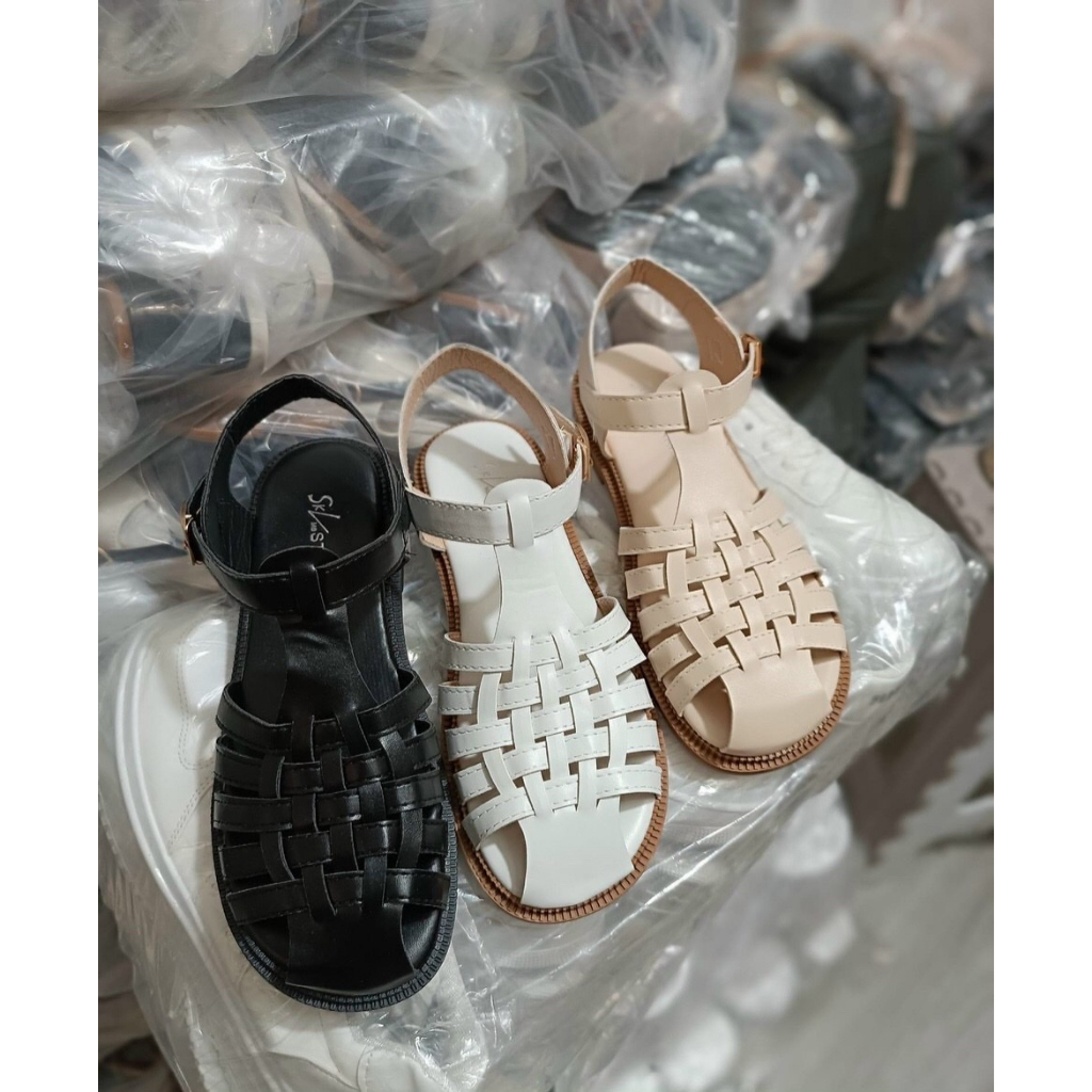 Ảnh thật Mã SR07 giày sandal nữ rọ đan dây nhỏ da lỳ mềm đế cao 2p siêu xinh