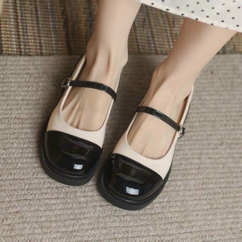 Ảnh thật mã SR05 giày búp bê nữ trơn quai ngang da bóng mềm êm chân siêu xinh