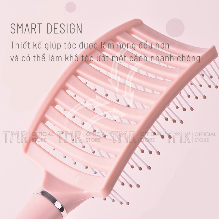 Lược Chải Tóc Gỡ Rối Angel Pink TMR Lược Massge Có Túi Đêm Khí, Lược Chuyên Dụng Cho Tóc Xoăn, Hồng Xinh Xắn