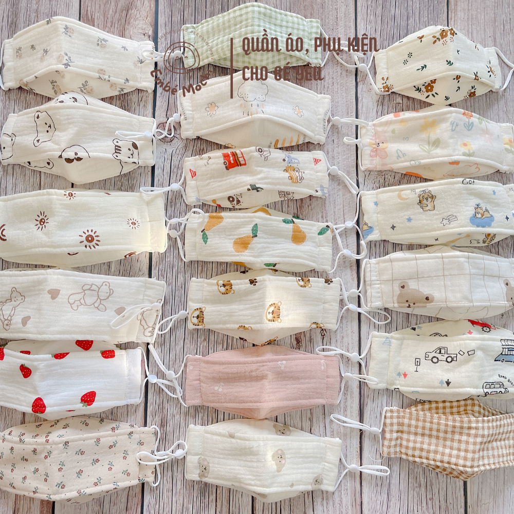 Khẩu trang vải xô muslin organic 3 lớp kháng khuẩn cho bé
