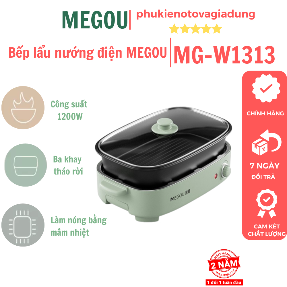 Nồi lẩu nướng điện đa năng 3 khay cao cấp MEGOU MG-W1313 - BH 12 tháng - phukienotovagiadung