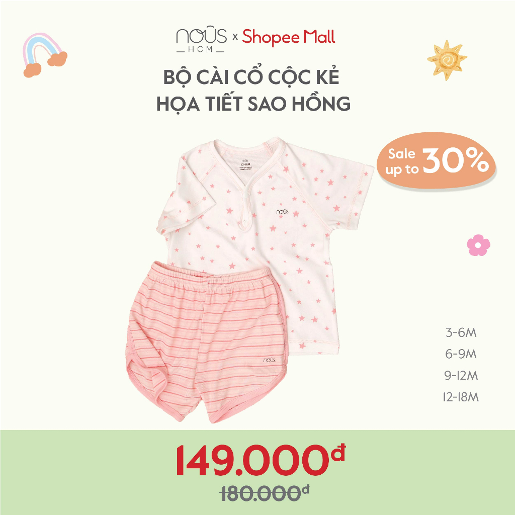 Bộ Quần Áo Cộc Cài Cổ Nous Màu Kẻ Hồng - Chất Liệu Nu Petit Mềm Nhẹ (Size Từ 3-6 Tháng Đến 12-18 Tháng)