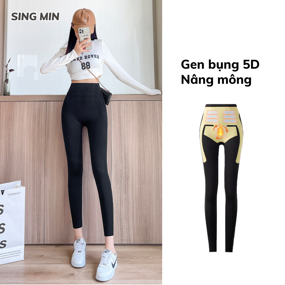Quần legging nữ cạp cao SINGMIN nâng mông, gen bụng chất liệu vải su ôm sát cơ thể