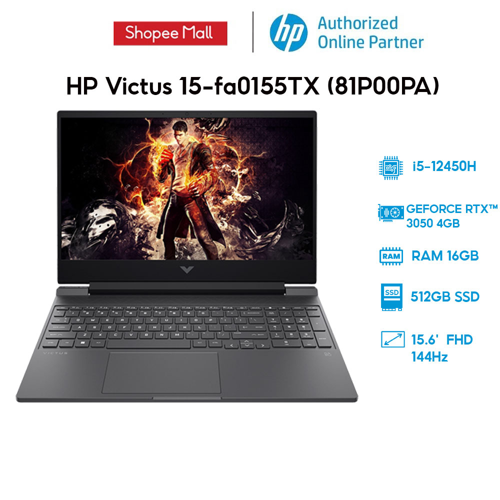 Laptop HP Victus 15-fa0155TX 81P00PA i5-12450H|16GB|512GB|RTX™ 3050 4GB|15.6' 144Hz