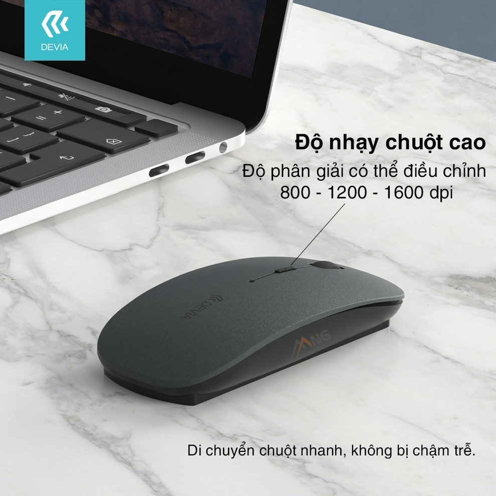 Chuột máy tính gaming không dây Devia 2 chế độ kết nối không dây nhỏ nhẹ pin 400mAh bảo hành 12 tháng