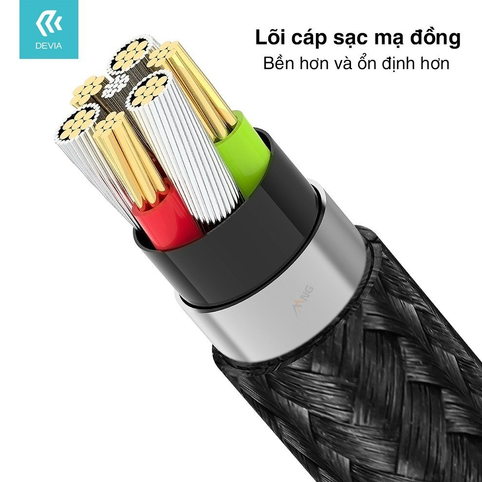 Dây Cáp Sạc ba đầu Devia Lightning, Micro, TypeC  dây dù sạc 3 thiết bị cùng lúc - Hàng chính hãng Bảo hành 12 tháng