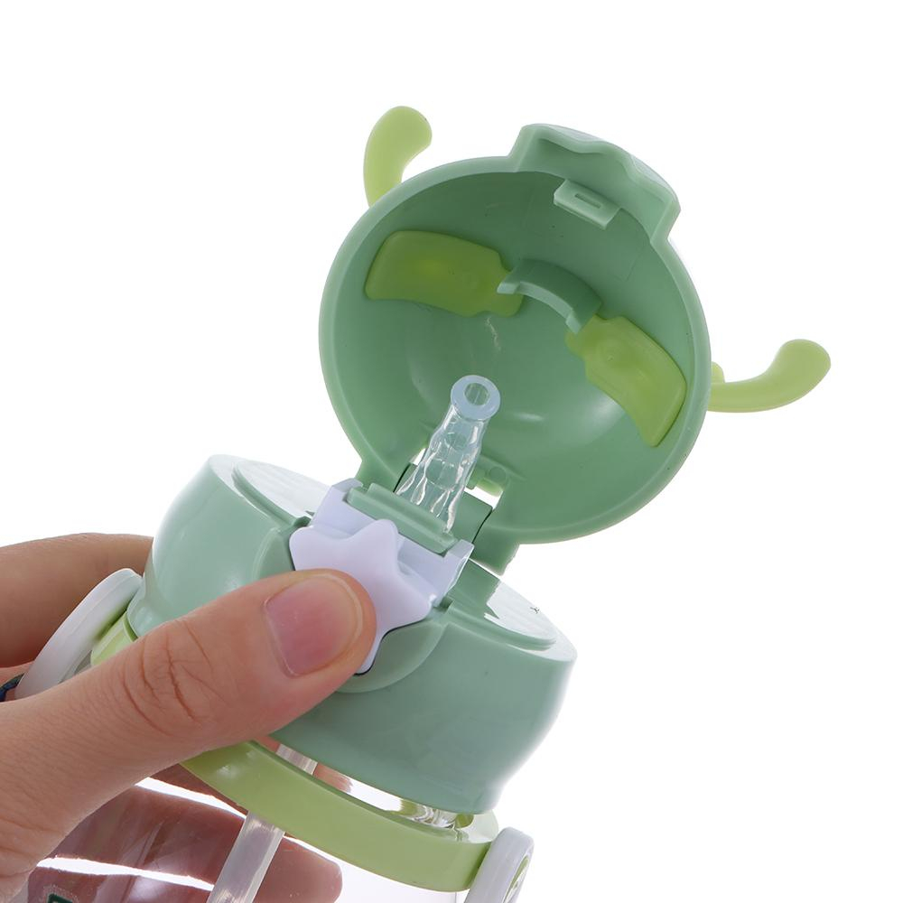 Bình Nước Thể Thao 600ML Có Ống Hút Họa Tiết Sừng Hươu Dễ Thương Cho Bé