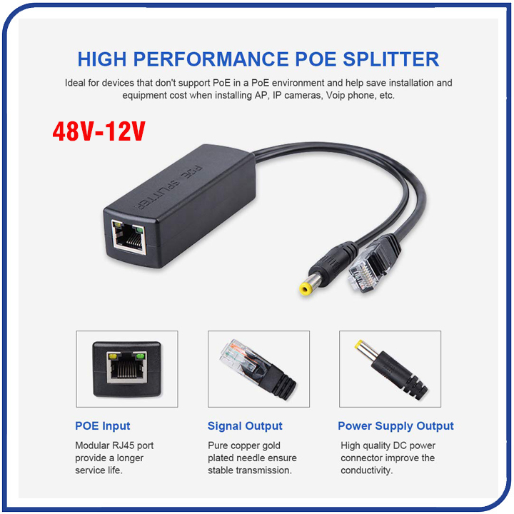 Bộ Tách Jack POE Splitter 48v ra 12v | 5v cho Camera IP, Cặp Chuyển Nguồn POE Cho Camera IP