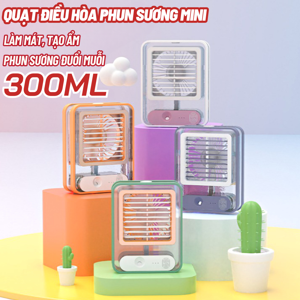 Quạt Điều Hòa Mini Để Bàn Trong Suốt Phun Sương Tạo Độ Ẩm Sử Dụng Cổng Sạc USB Tiện Dụng