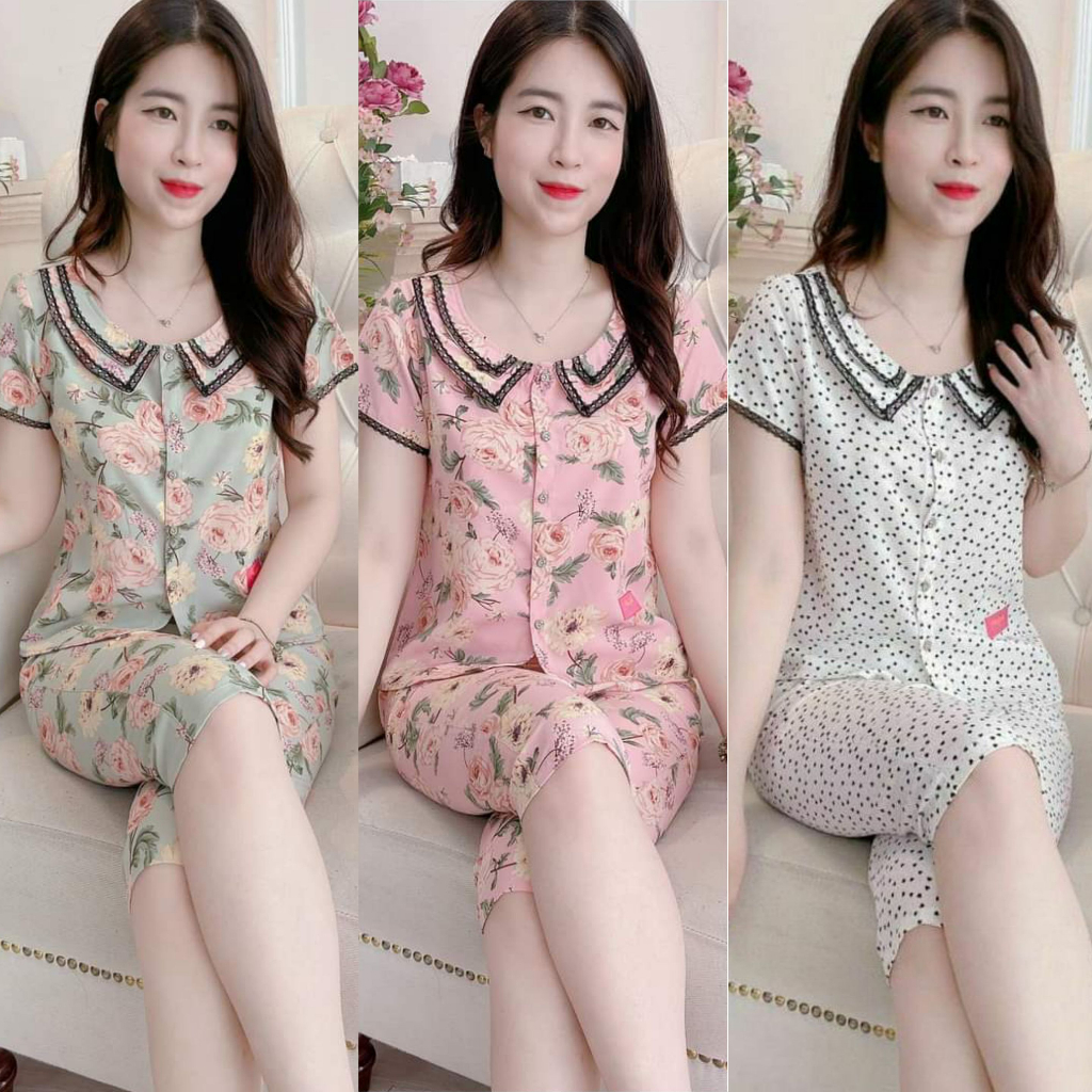 Quần áo nữ mặc nhà, đồ bộ mặc nhà lửng đẹp họa tiết xinh