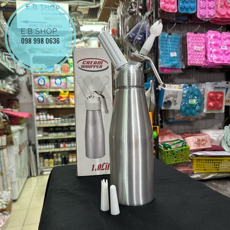 Bình xịt kem tươi 1L inox 3 đầu phun kem