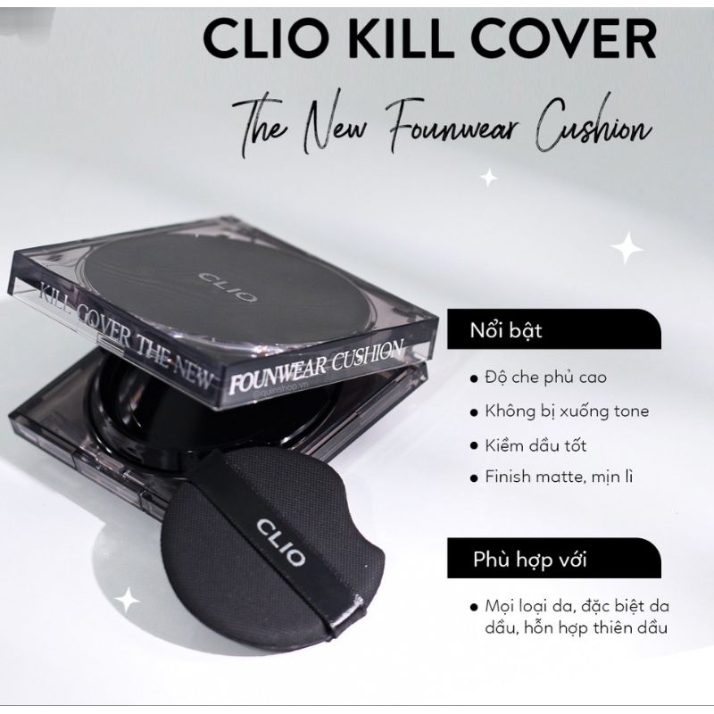 Phấn nước(cushion) Clio Kill Cover MẪU MỚI NHẤT  Spf50 + Pa + + + KÈM LÕI VÀ MÚT MẪU MỚI