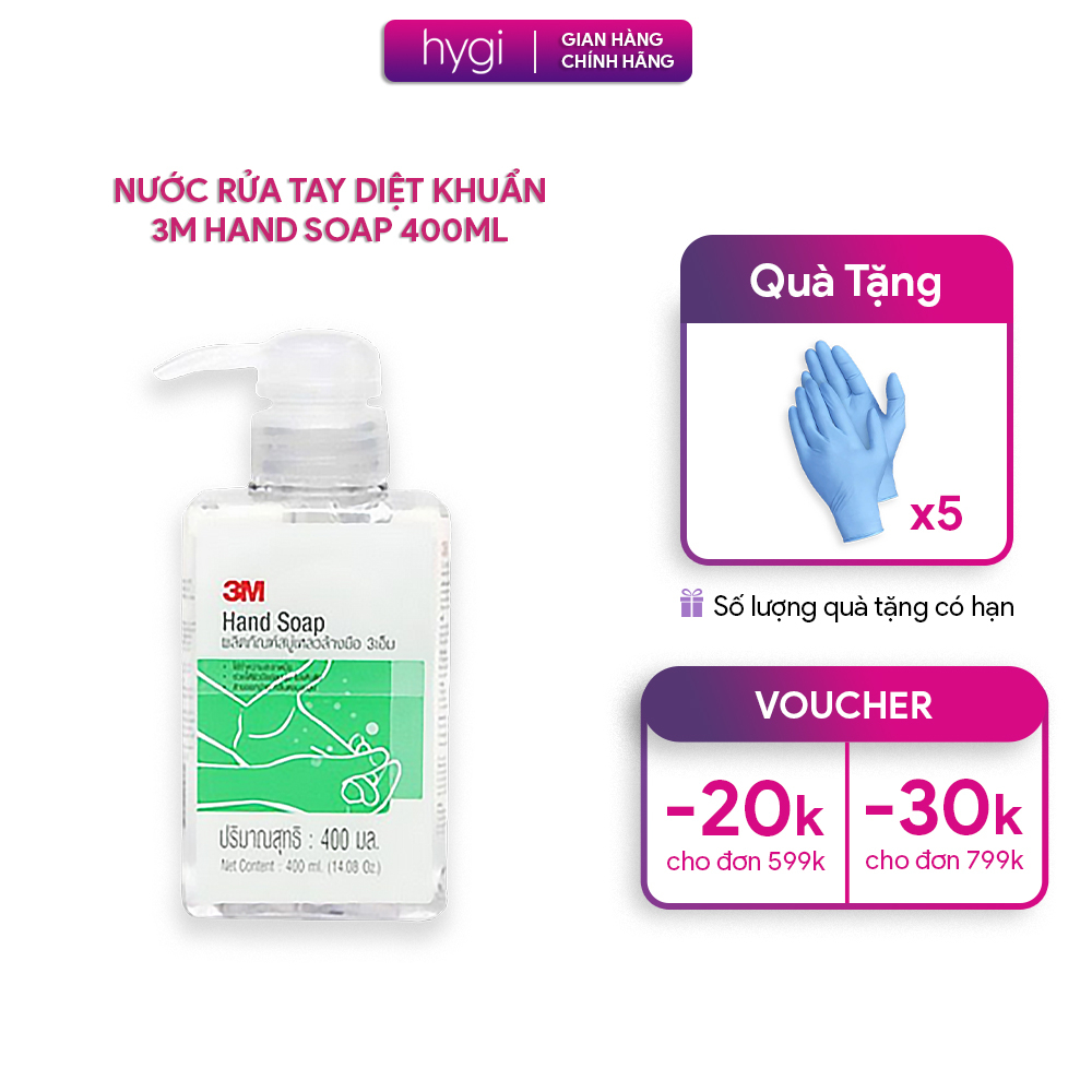 Nước rửa tay diệt khuẩn 3M Hand Soap, dạng gel, mùi hương nhẹ, có dưỡng ẩm, chai 400ml