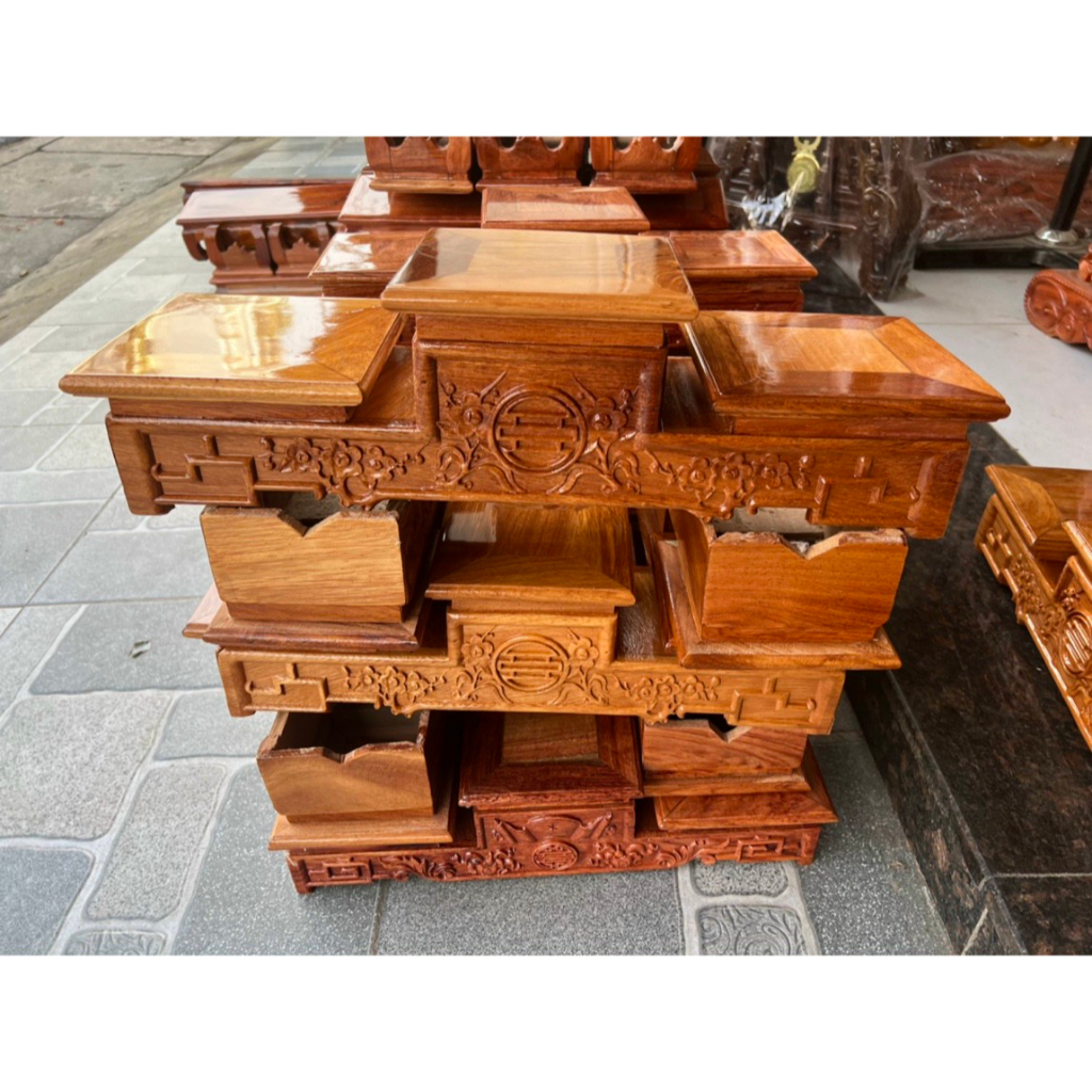 Đế tam sơn gỗ gõ-gõ hương .tam cấp gỗ -bục kê bát nhang nhiều kích thước mặt 14-16-18-20-22 cm NN.