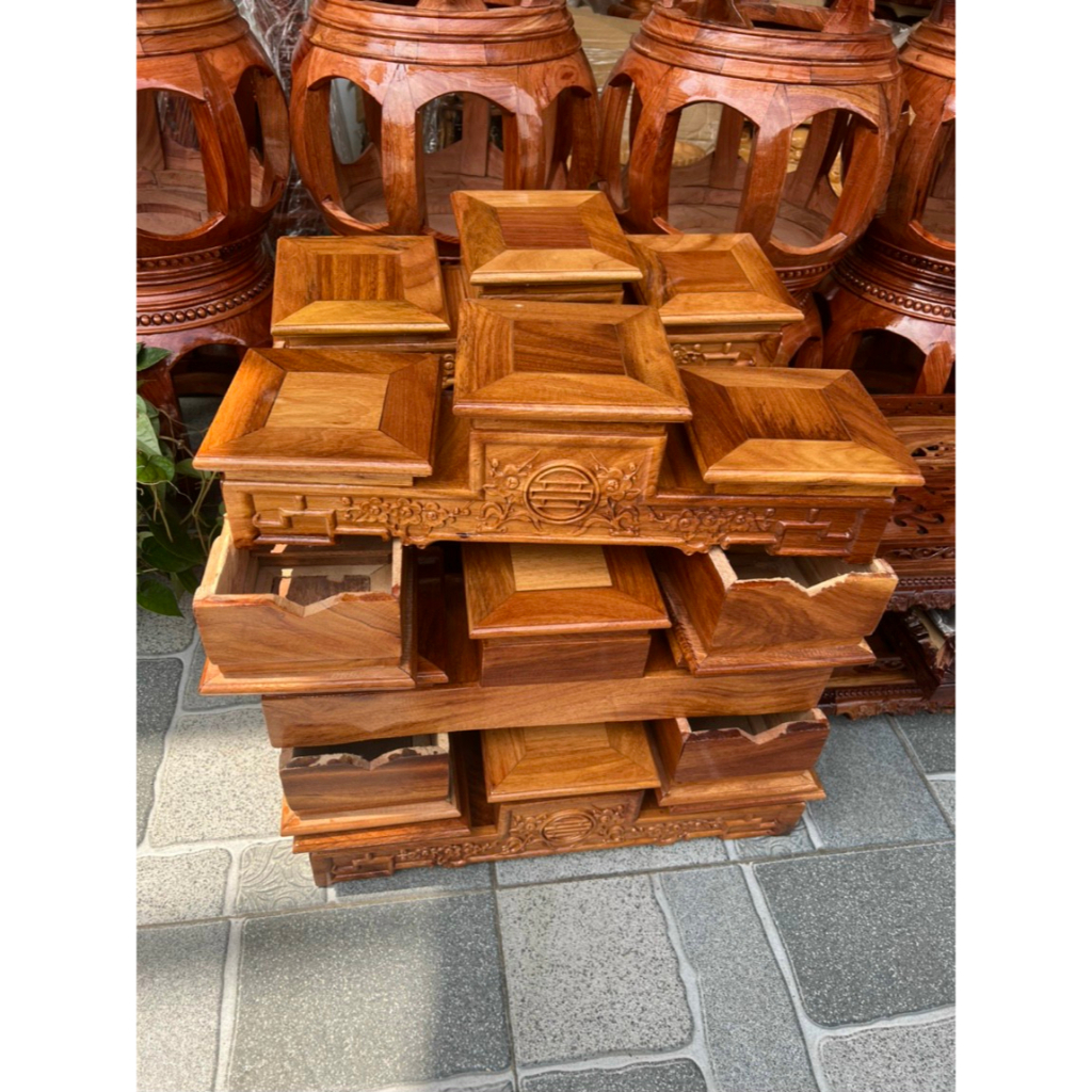 Đế tam sơn gỗ gõ-gõ hương .tam cấp gỗ -bục kê bát nhang nhiều kích thước mặt 14-16-18-20-22 cm NN.