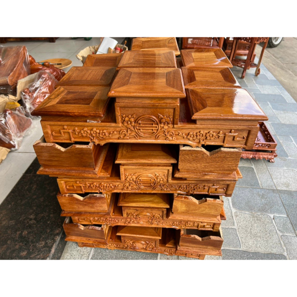 Đế tam sơn gỗ gõ-gõ hương .tam cấp gỗ -bục kê bát nhang nhiều kích thước mặt 14-16-18-20-22 cm NN.
