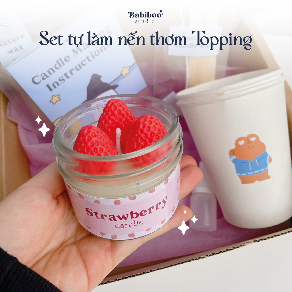 Set tự làm nến thơm Dâu Tây, Ngũ Cốc Babiboo Studio - Candle DIY Kit Strawberry/ Cereal - An toàn, tự nhiên