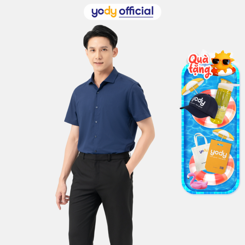 Áo sơ mi nam Yody chất liệu sợi tre áo cộc tay lịch lãm thoáng mát SCM6071