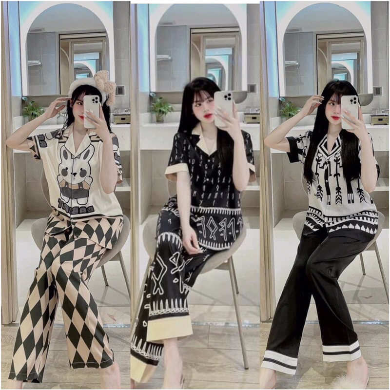 ❤️Hàng QC❤️Pijama tay ngắn quần dài CLC đen GC