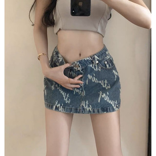Chân váy denim y2k hoạ tiết chữ