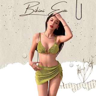 Bikini bộ bơi đồ bơi set đi biển nữ 3 món khoen vàng sang trọng kèm váy rút EVA S3MST