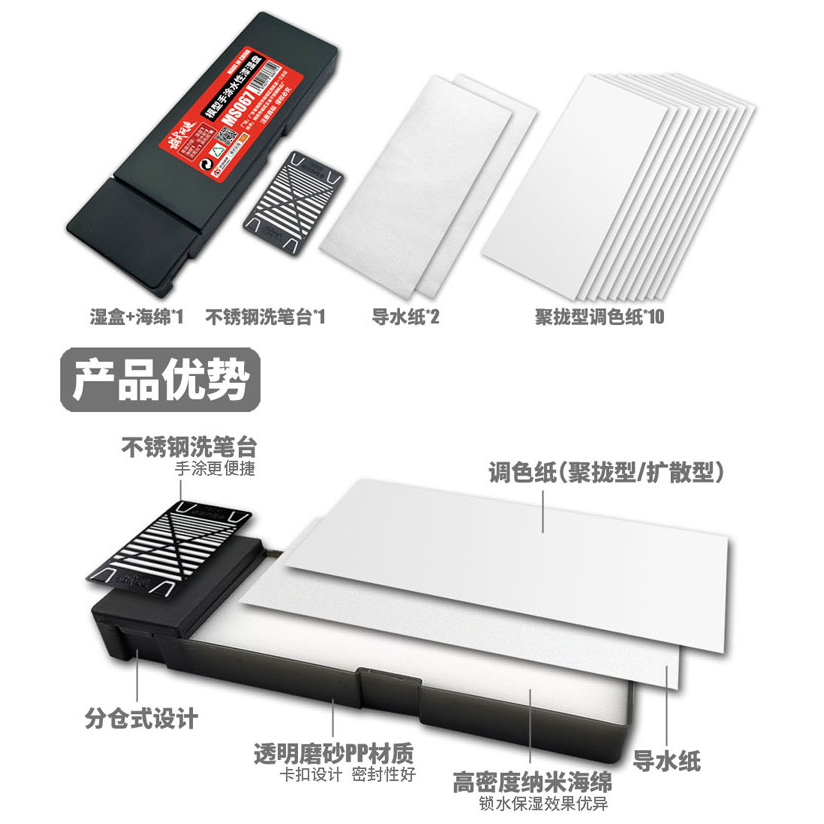 Hộp giữ ẩm tấm nano dưỡng sơn mô hình có khay rửa Tool Model MS067 - dụng cụ mô hình