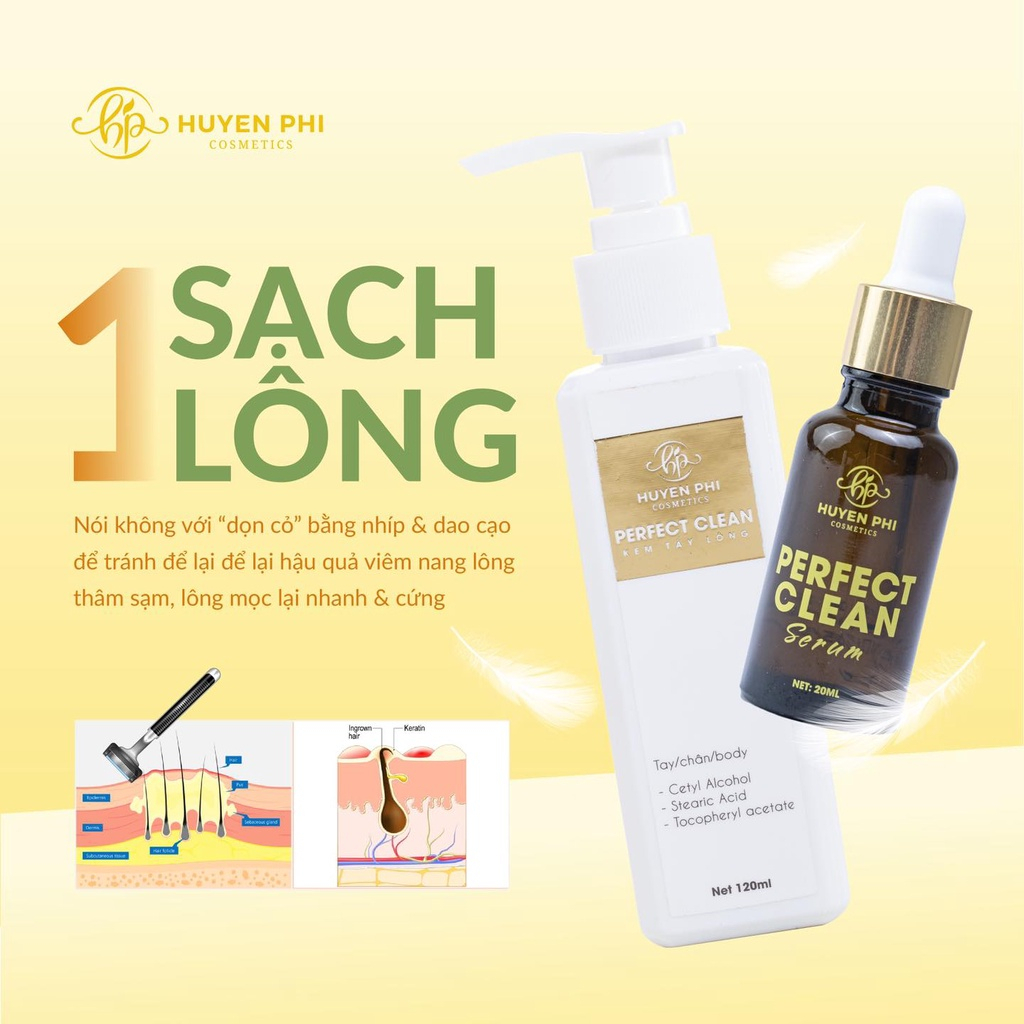 Combo Kem Tẩy Lông Huyền Phi 120ml Serum Triệt Lông 20ml giúp triệt sạch lông an toàn không đau rát mịn da