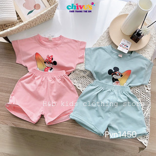 Đồ bộ bé gái CHIVU'sKID chất cotton tàu 2 chiều thoáng mát, bộ cộc tay bé gái size 8-22kg