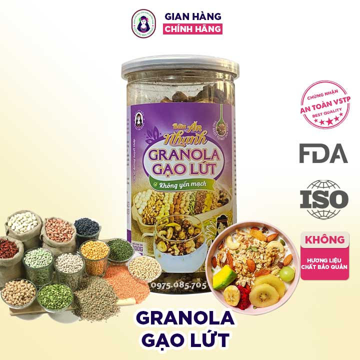 Granola gạo lứt Bhnong (Không yến mạch) Sự lựa chọn tuyệt vời cho một bữa sáng lành mạnh, Gạo lứt rẫy Cô Gái Bh.nong