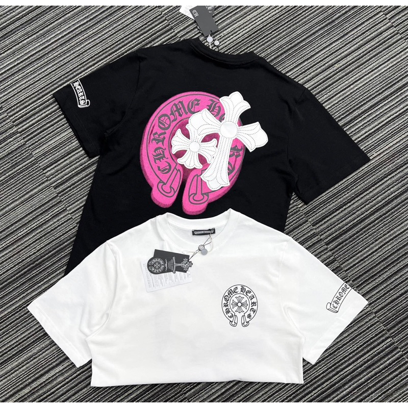 Áo phông Chrome heart + quần lửng hình thêu da xịn sò, chất nỉ hàn thoáng mát
