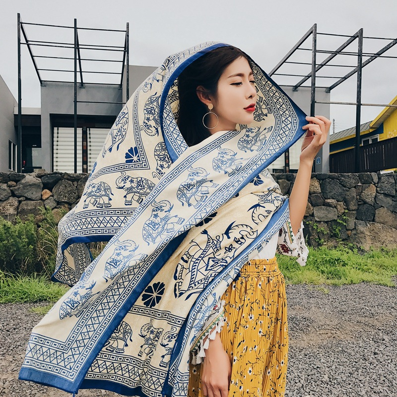 LOẠI 1/Khăn choàng Elephant đi biển phong cách Boho LIKELY với hoạ văn thổ cẩm đi du lịch, dùng văn phòng