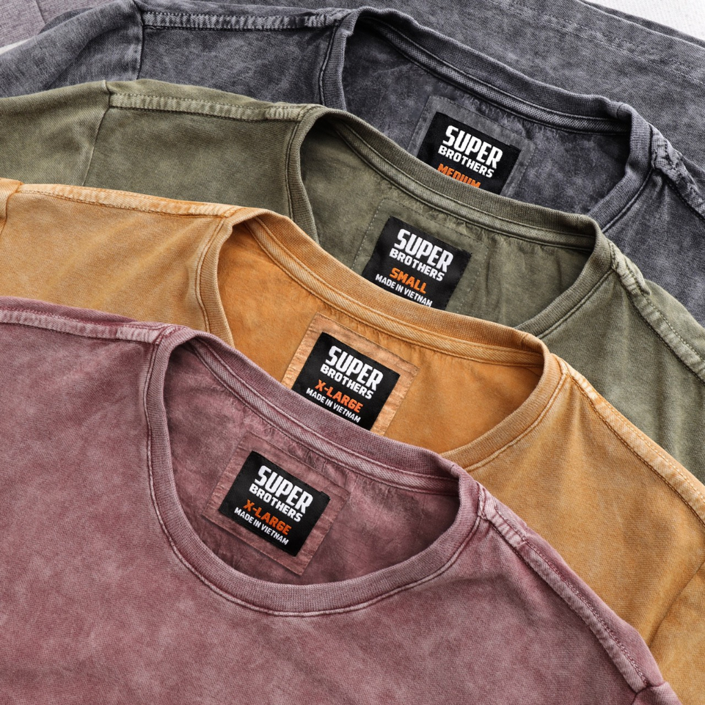 Áo Thun Wash Unisex Cao Cấp SUPER BROS Với Nhiều Màu Nam Tính. Chất Vải Cotton Co Dãn Tạo Cảm Giác Thoải Mái.