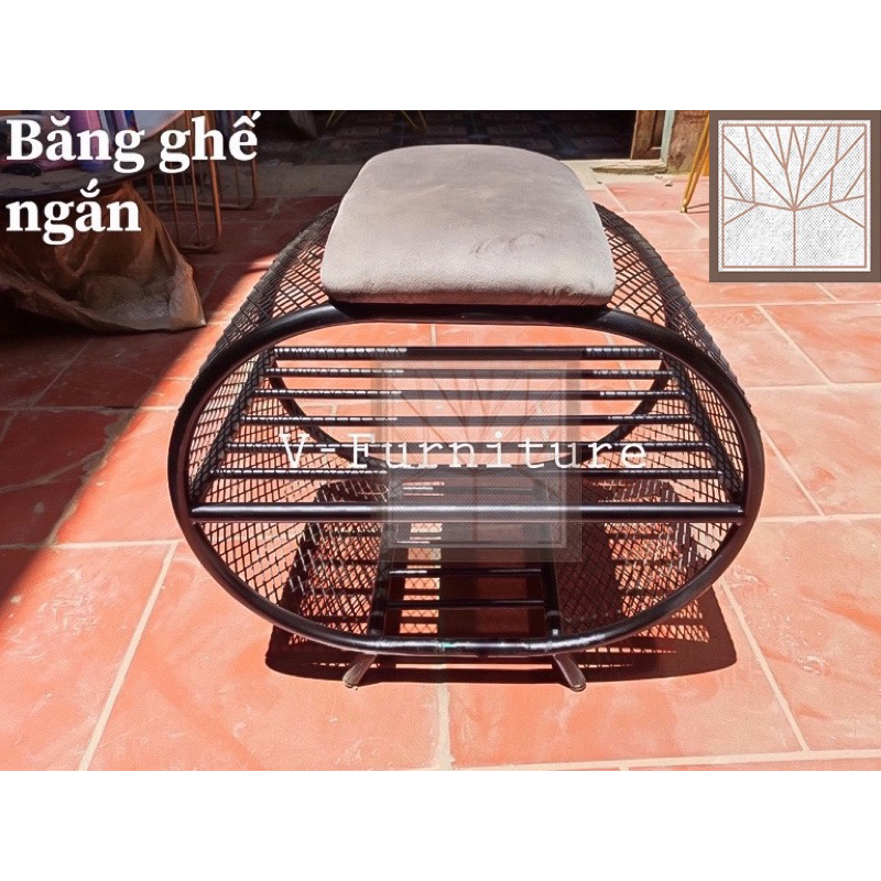 Băng ghế đẩu ngồi chờ kèm giá để giày 2 tầng bọc da, nỉ khung kim loại dạng lưới sơn tĩnh điện sang trọng, hiện đại