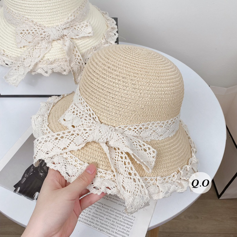 Mũ cói viền ren, nón cói viền ren đi chơi đi biển chụp ảnh siêu dễ thương cho bạn gái